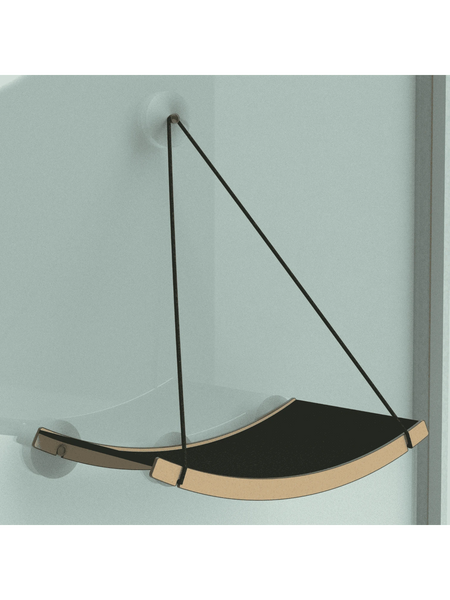 Gatitud Store medium-sized black fabric cat hammock with tan wood trim, attaches to window with suction cups.
