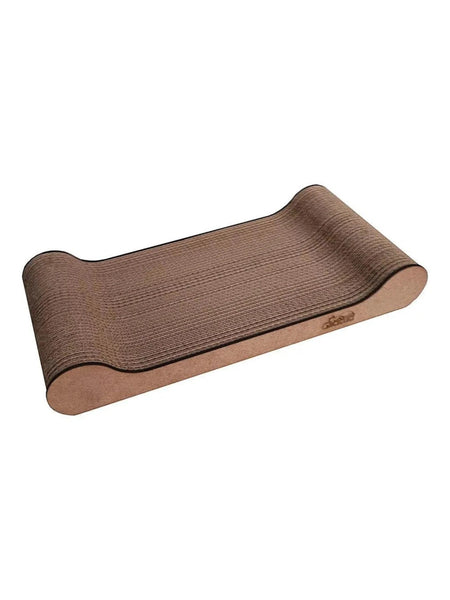 Gatitud Store brown corrugated cardboard curved cat scratcher lounger for scratching and napping.