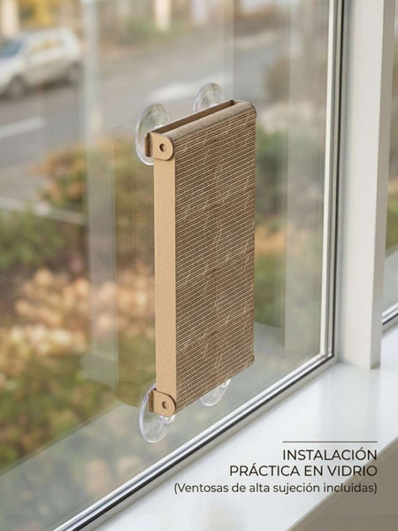 Gatitud Store cardboard cat scratching pad with suction cups for window mounting. Natural brown.