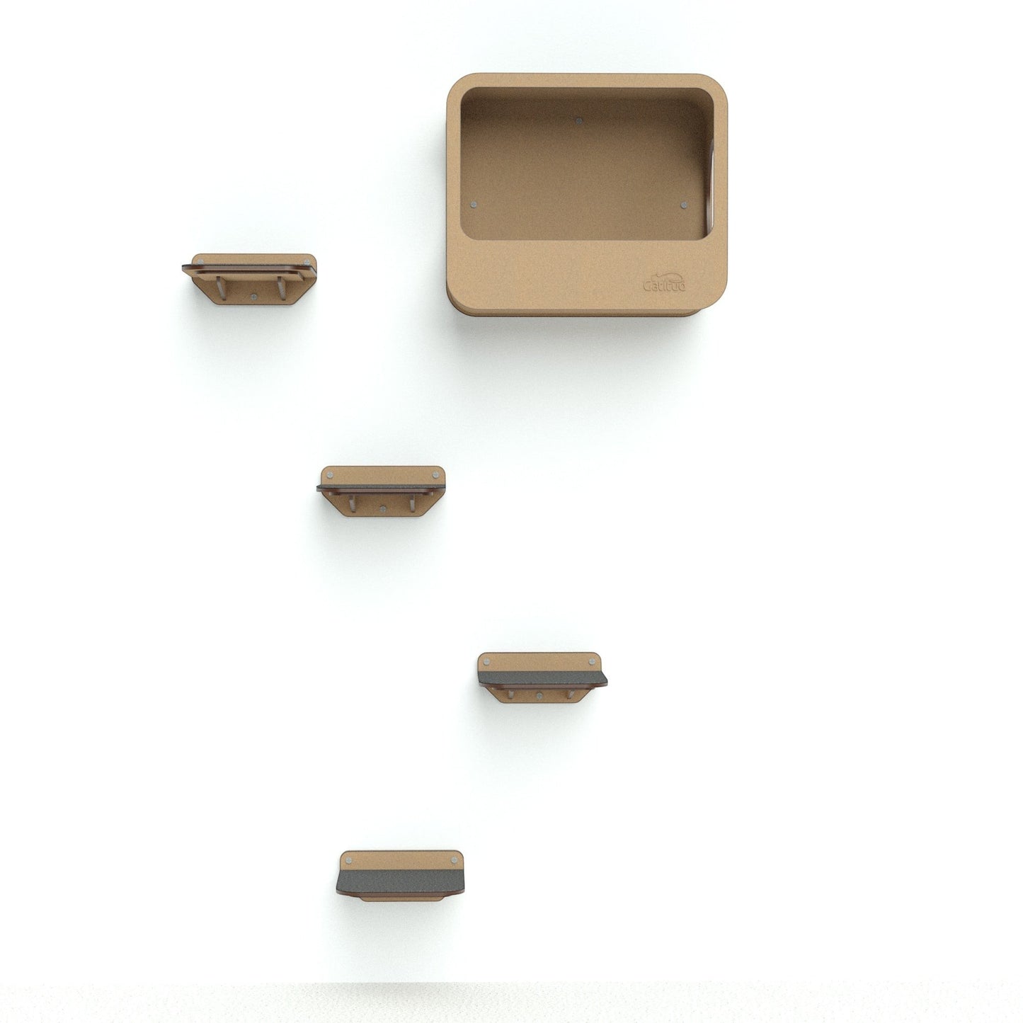 Gimnasio de pared Gatitud Store Combo A con cuatro peldaños de madera MDF y una cama cueva para gatos