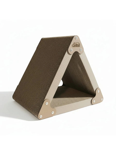 Gatitud Store triangular corrugated cardboard cat scratcher, brown, 44cm front, 39cm high, 30cm deep.