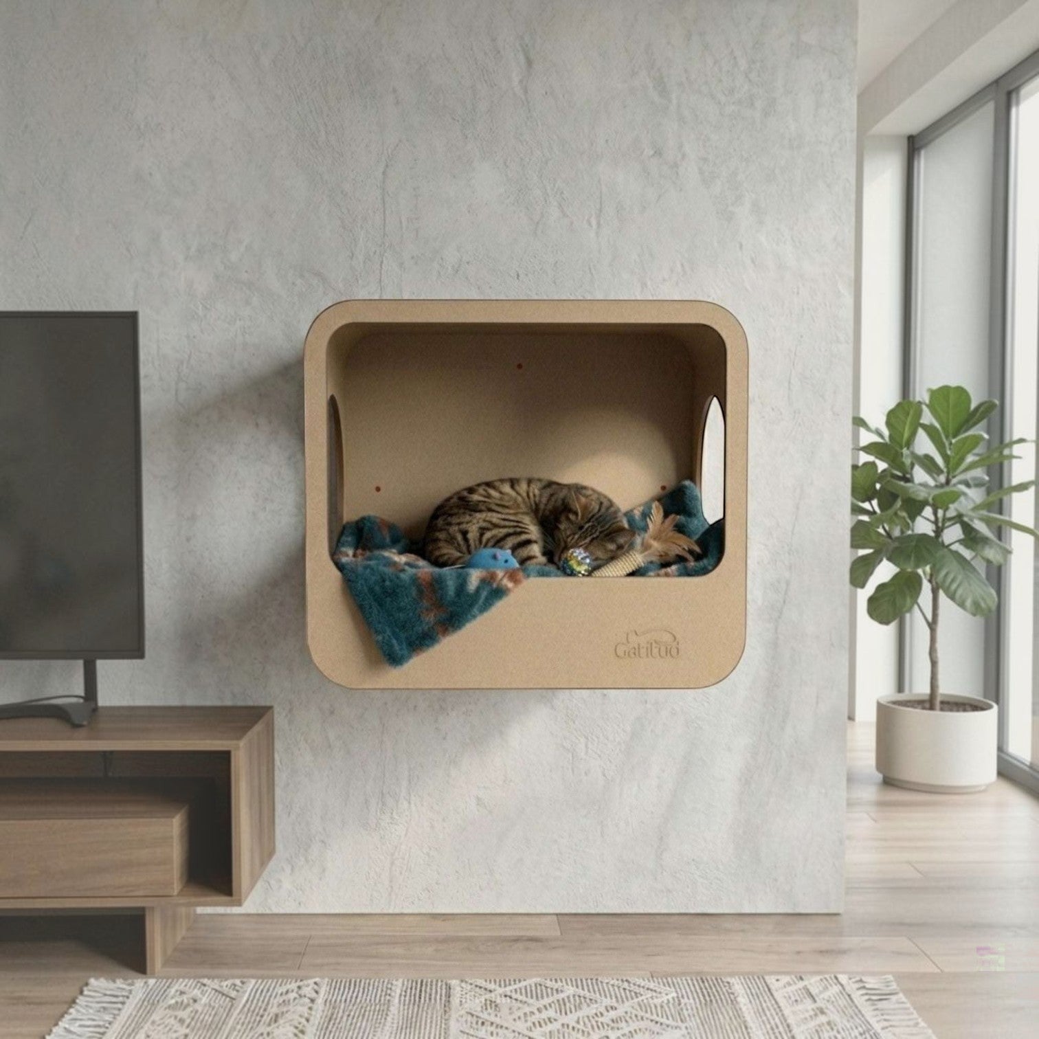 Cueva Rectangular para Gatos — Fijación a Pared Madera MDF — Fijación a pared | Gatitud Colombia