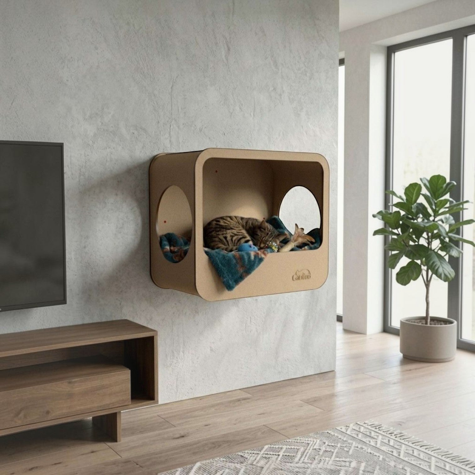 Cueva Rectangular para Gatos — Fijación a Pared Madera MDF — Mdf | Gatitud Colombia
