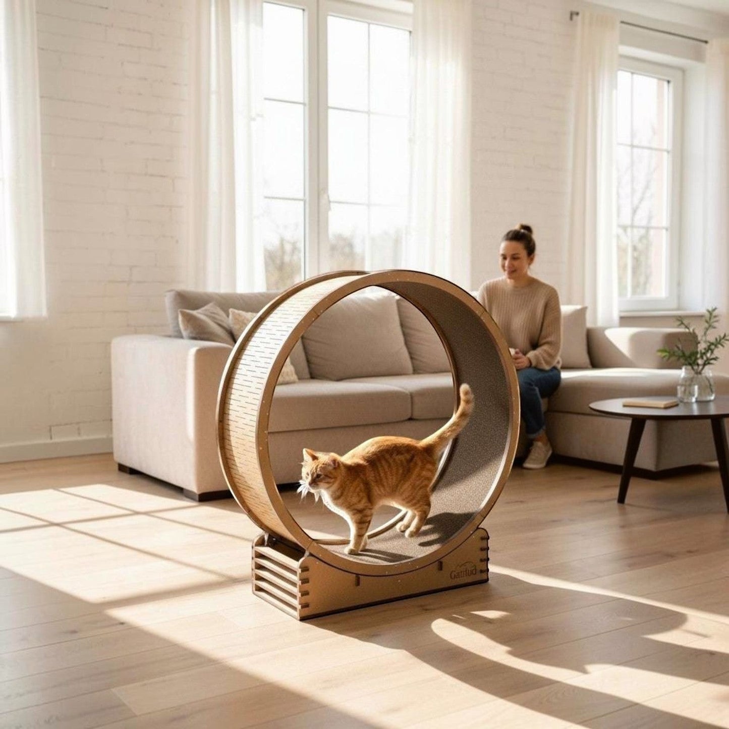 Rueda de Ejercicio para Gatos 100cm — Madera MDF Reforzada Colombia — Mdf | Gatitud Colombia