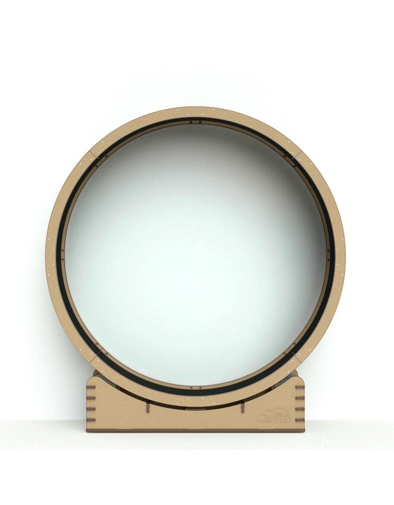 Gatitud Store reinforced cat exercise wheel, 100cm diameter, MDF construction with anti-slip cloth running surface.