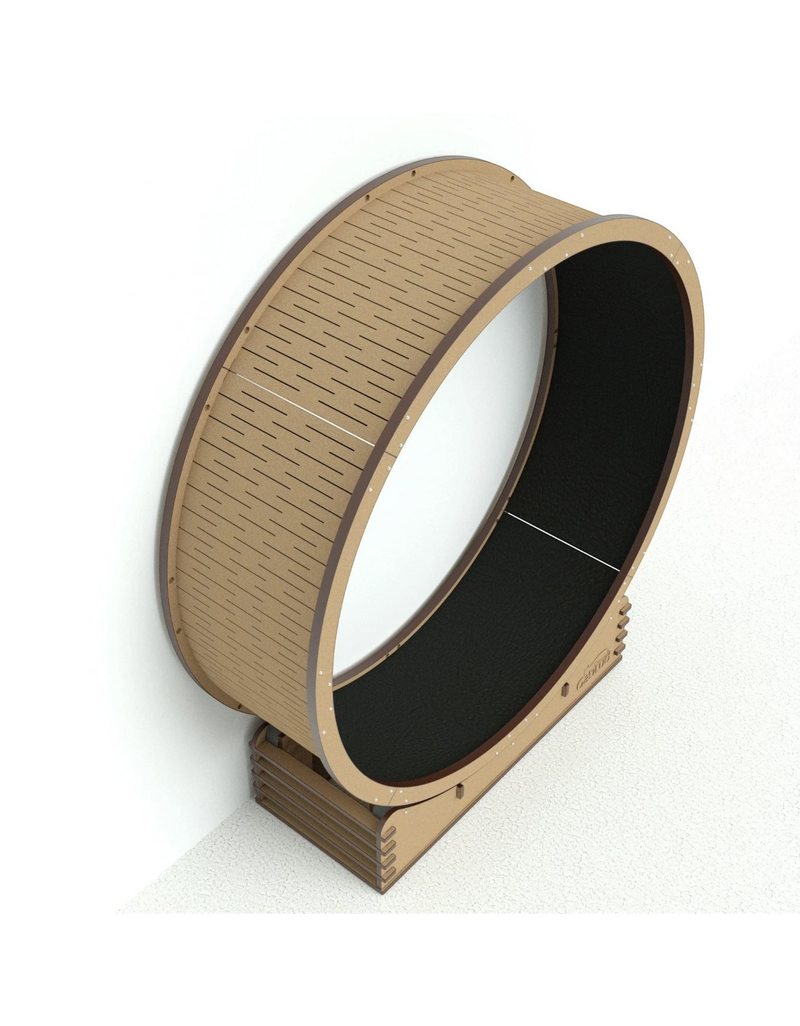 Gatitud Store large natural wood cat exercise wheel with black running surface and minimalist design.