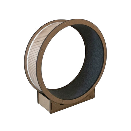 Gatitud Store reinforced cat exercise wheel, 80cm diameter, made of MDF with grey felt lining and wooden slats.