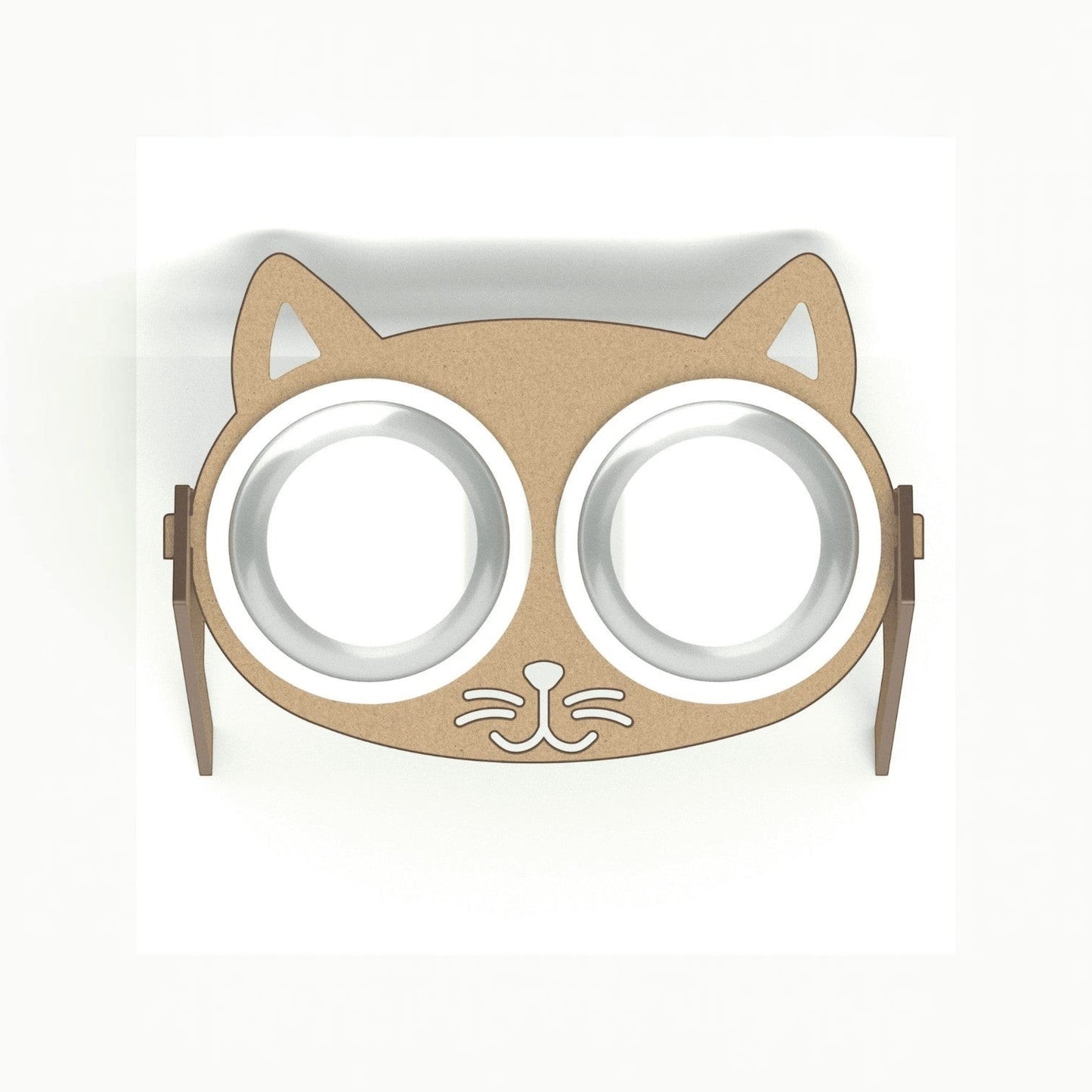 Comedero Elevado Doble para Gatos — Diseño Cara Felina Colombia — Madera | Gatitud Colombia