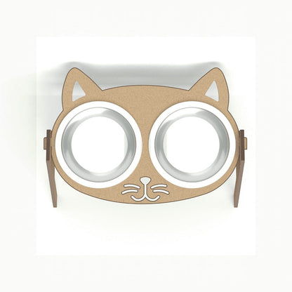 Comedero Elevado Doble para Gatos — Diseño Cara Felina Colombia — Madera | Gatitud Colombia