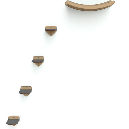 Gatitud Store wall-mounted cat gym with four wooden steps and a curved Luna bed, made of MDF.