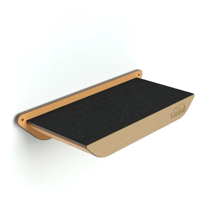 Gatitud Store modern wall-mounted cat perch made of natural wood with a black felt surface for climbing and lounging.