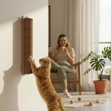 Gatitud Store TORRE 2 Colgar Gd wall-mounted cat scratching post made of corrugated cardboard in a cylindrical shape.