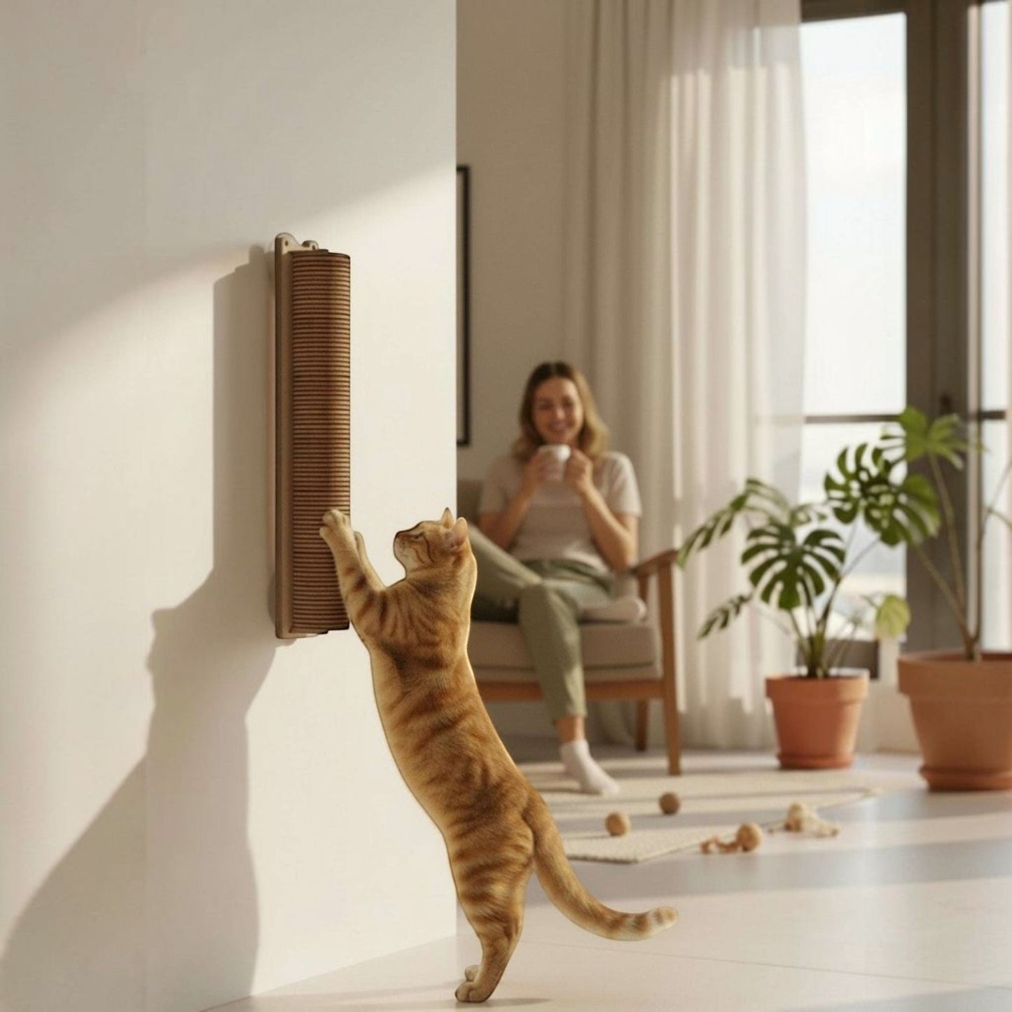 Rascador TORRE Cilíndrico Grande para Gatos — Fijación a Pared o Vidrio — Mdf | Gatitud Colombia