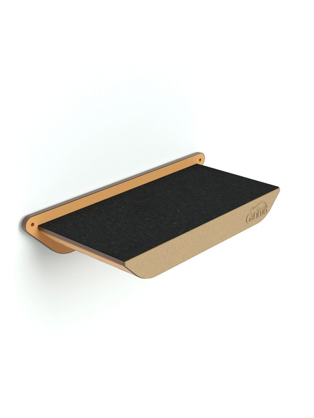 Gatitud Store modern wall-mounted cat shelf with dark grey felt surface and natural wood composite frame.