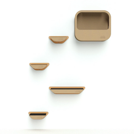 Gatitud Store modern tan cardboard cat shelves and condo set, wall-mounted, modular design for climbing and resting.