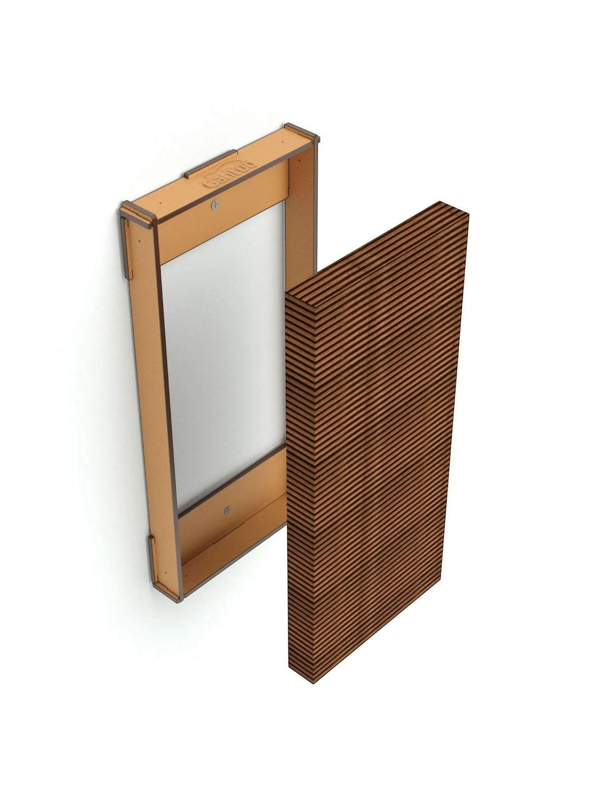 Gatitud Store modern wooden cat wall furniture with scratching panel and mounting frame.