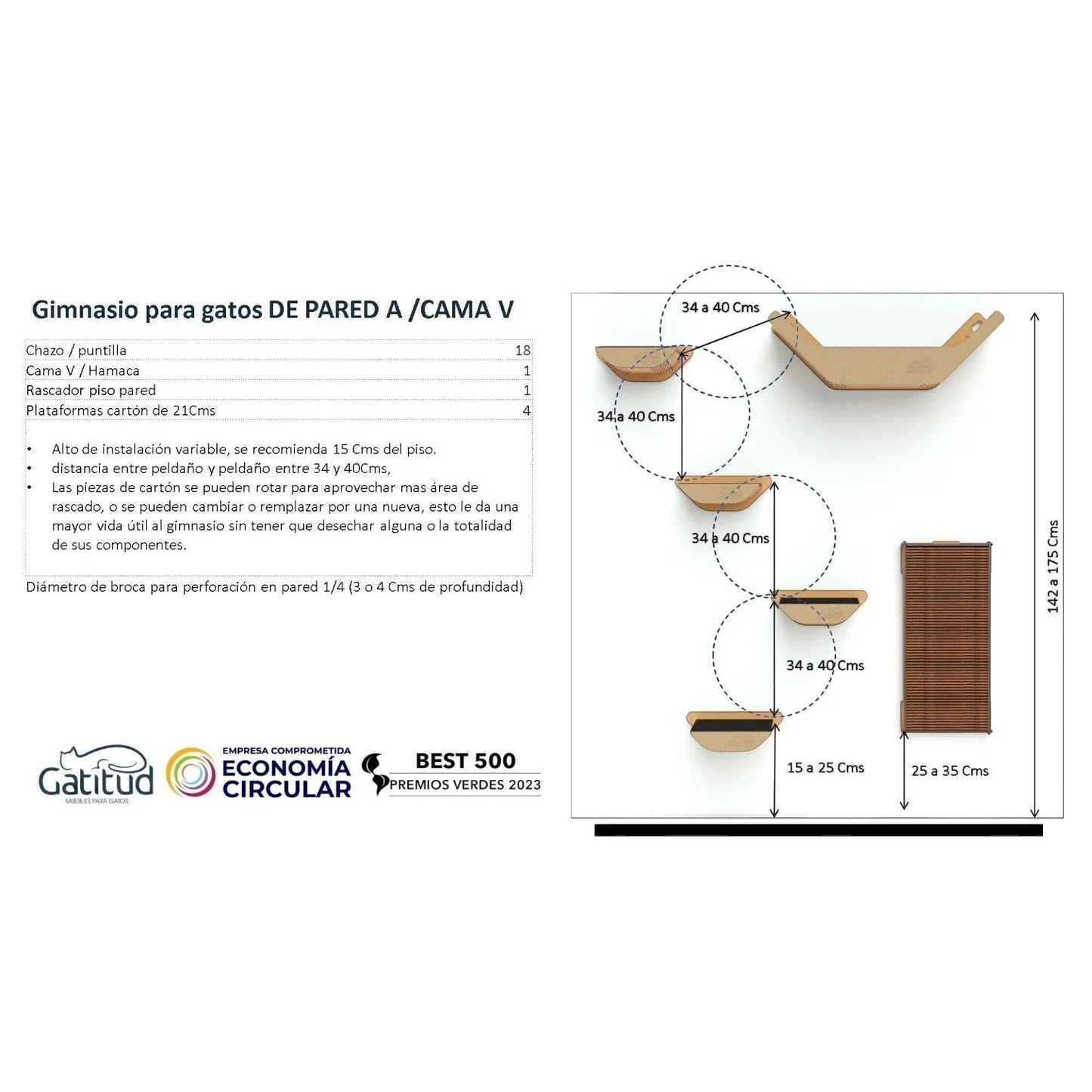 Gimnasio para Gatos de Pared COMBO A — Madera MDF Colombia — Material resistente, liso, sin astillas y si… | Gatitud Colombia