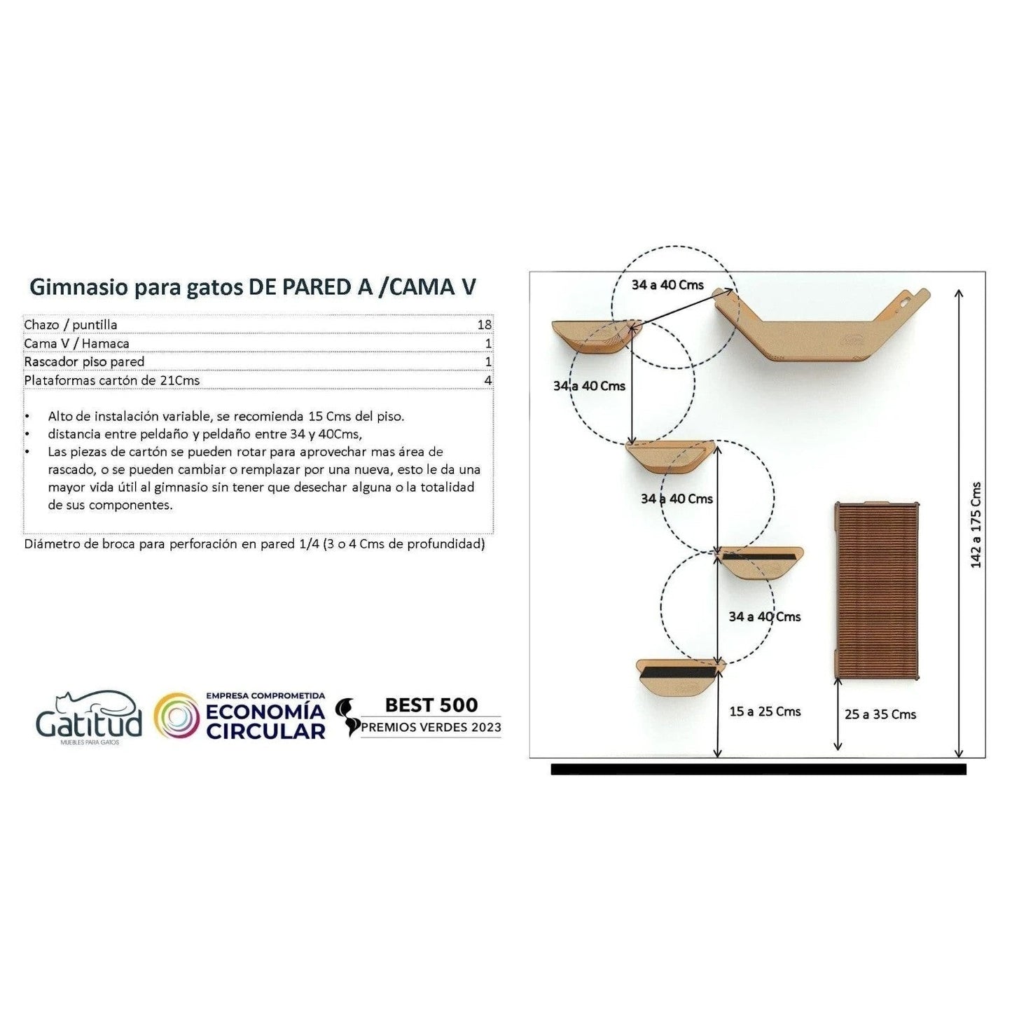 Gimnasio para Gatos de Pared COMBO A — Madera MDF Colombia — Material resistente, liso, sin astillas y si… | Gatitud Colombia