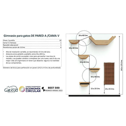Gimnasio para Gatos de Pared COMBO A — Madera MDF Colombia — Material resistente, liso, sin astillas y si… | Gatitud Colombia