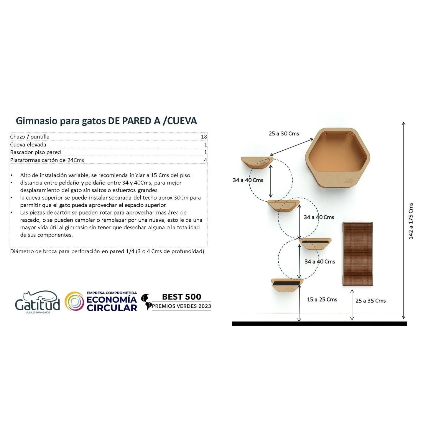 Gimnasio para Gatos de Pared COMBO A — Madera MDF Colombia — Acabado seguro para las patitas de tu gato | Gatitud Colombia