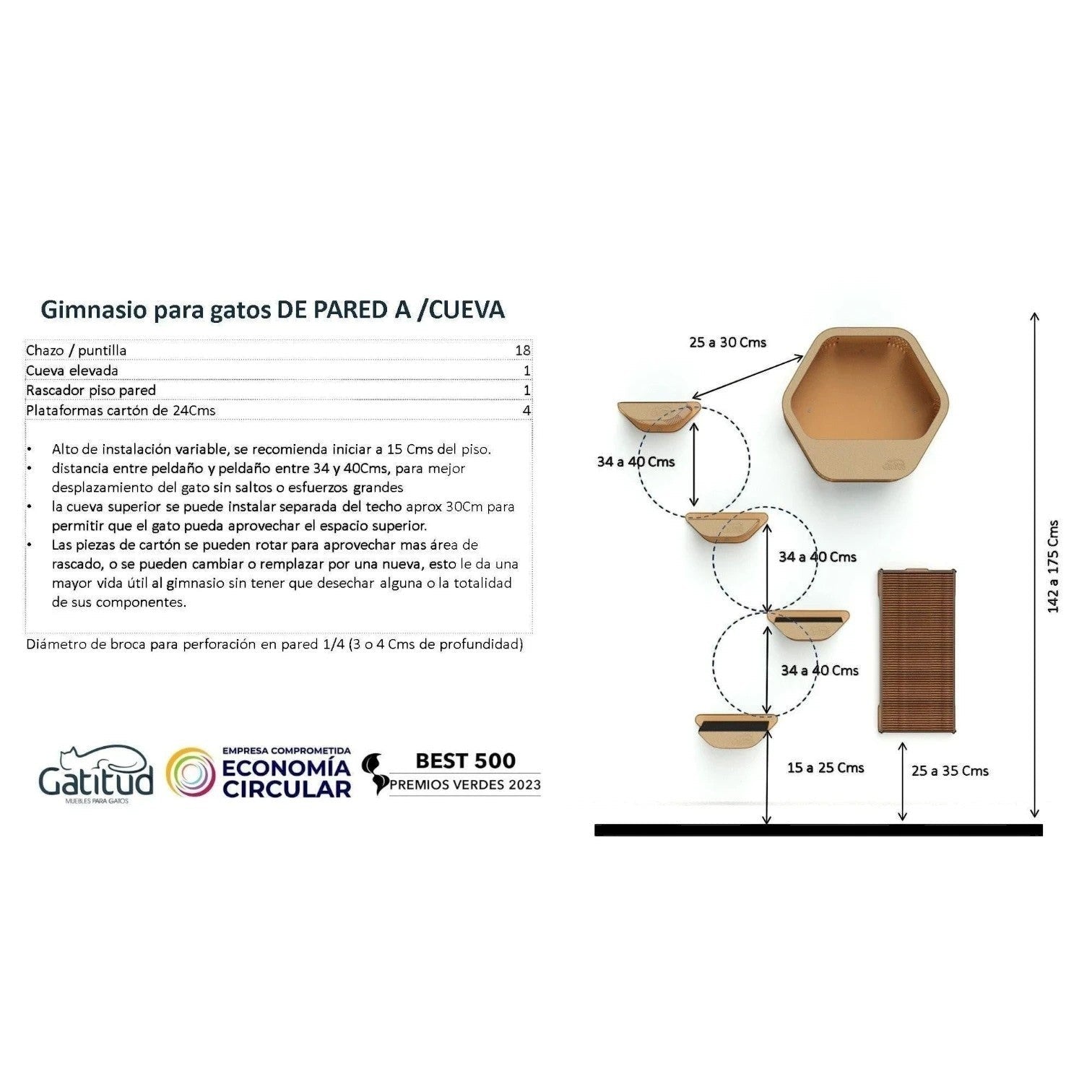 Gimnasio para Gatos de Pared COMBO A — Madera MDF Colombia — Acabado seguro para las patitas de tu gato | Gatitud Colombia