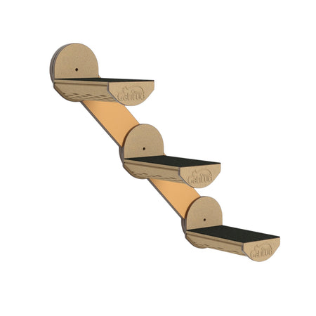 Gatitud Store modern wooden cat wall steps with non-slip black treads, angled design for climbing.