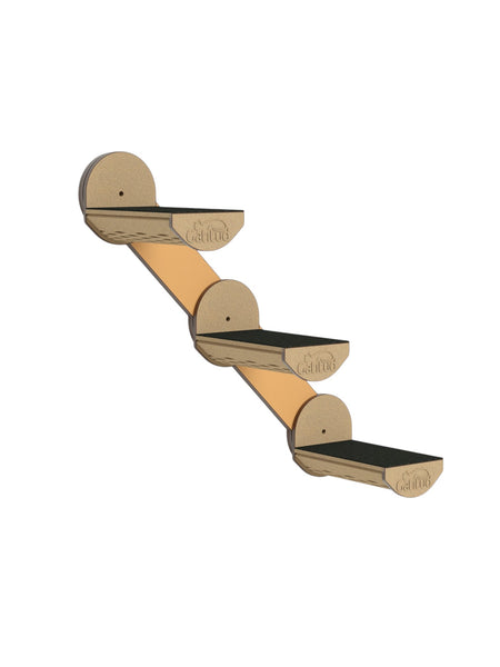 Gatitud Store modern wooden cat wall steps with non-slip black treads, angled design for climbing.