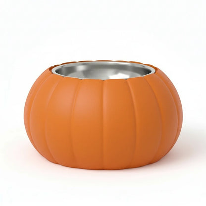 Comedero Gatitud Store con forma de calabaza naranja para gatos y perros pequeños, fabricado en plástico 3D.
