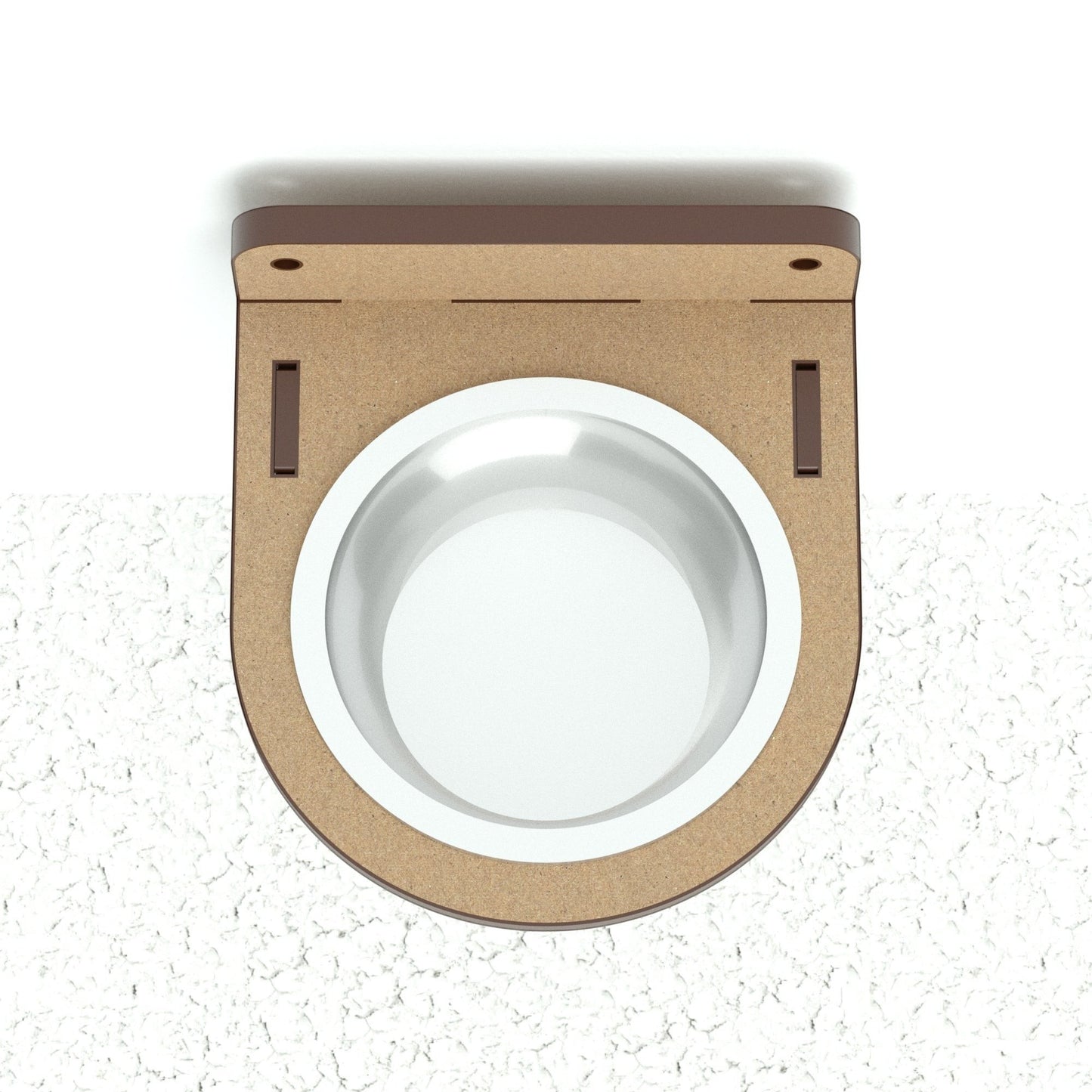 Comedero de pared individual para gatos Gatitud Store, fabricado en madera MDF con plato blanco incluido.
