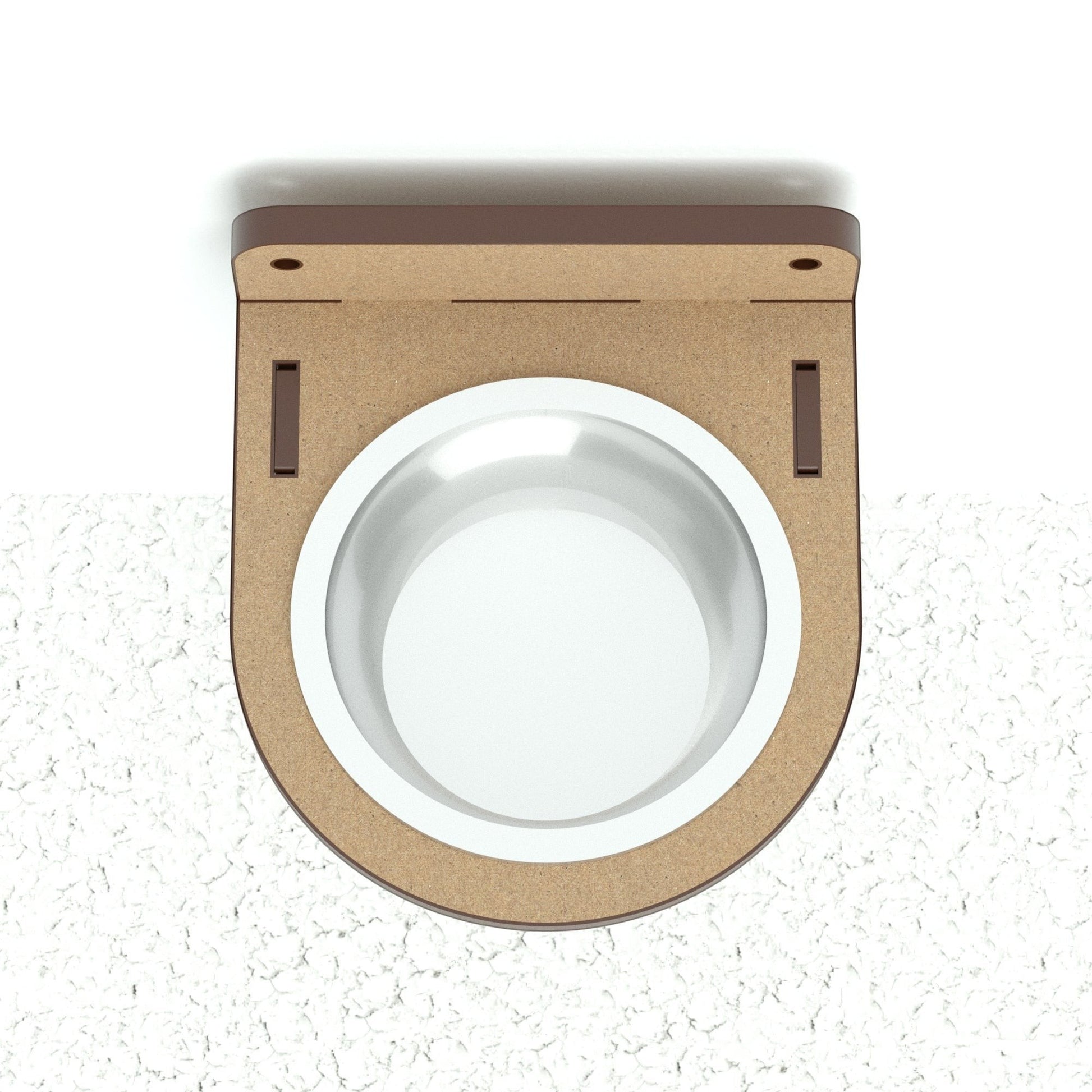 Comedero de pared individual para gatos Gatitud Store, fabricado en madera MDF con plato blanco incluido.
