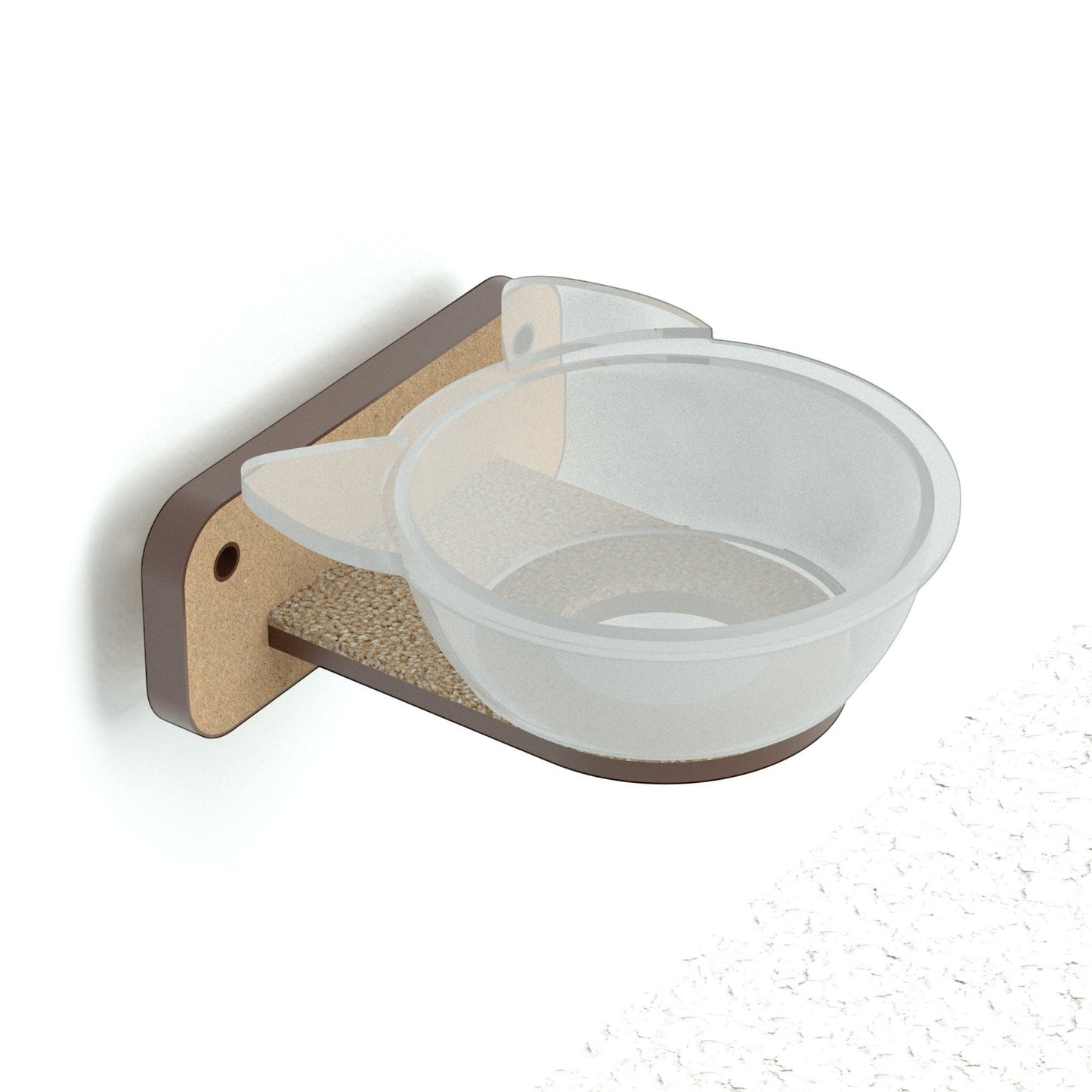 Comedero de pared Gatitud Store para gatos, fabricado en madera MDF con cuenco plástico ergonómico y diseño minimalista.