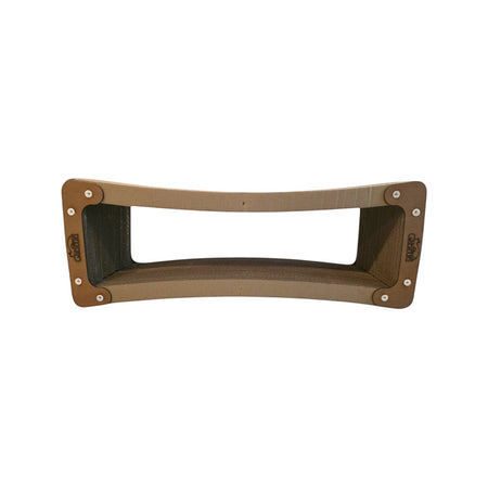Gatitud Store beige corrugated cardboard curved cat scratcher lounge with a wide opening for play and rest.