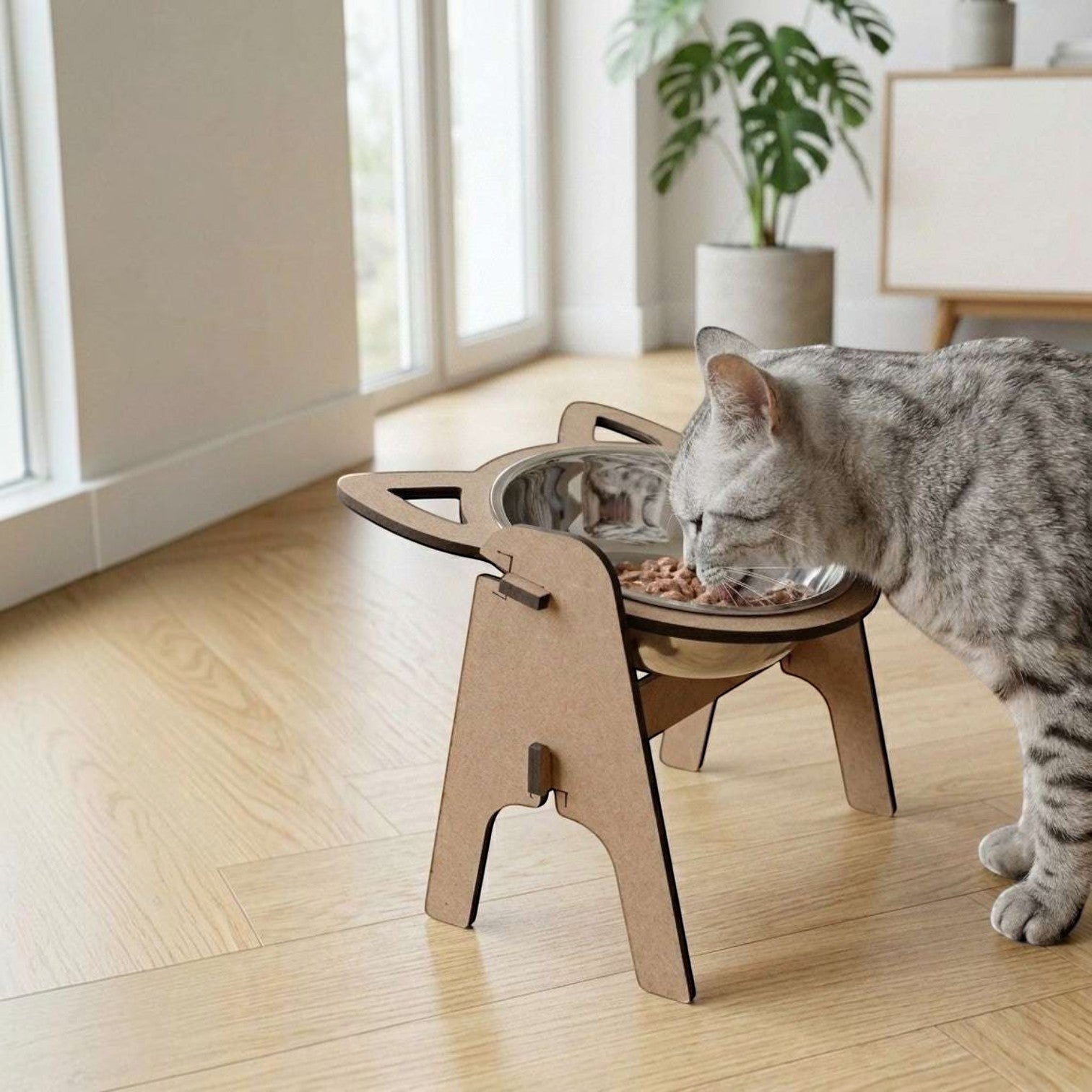Comedero Elevado Individual para Gatos — Madera MDF Colombia — Mdf | Gatitud Colombia
