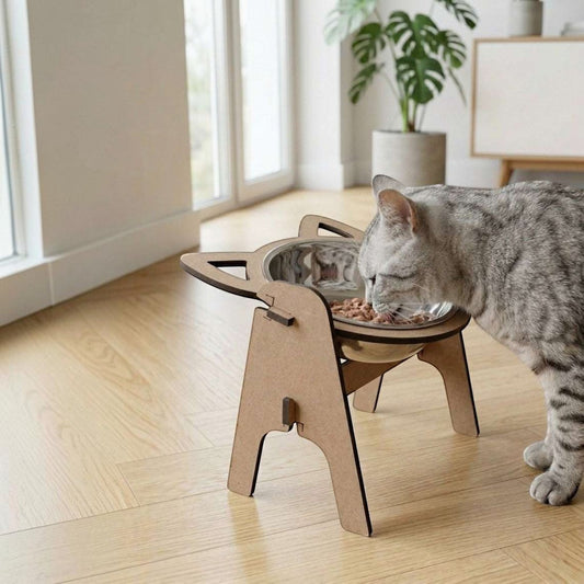 Comedero Elevado Individual para Gatos — Madera MDF Colombia — Mdf | Gatitud Colombia
