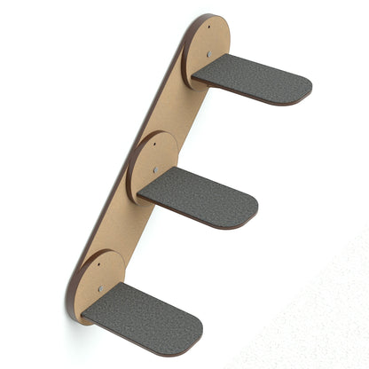 Escalera de pared Gatitud Store para gatos con tres peldaños de madera MDF y superficie antideslizante gris