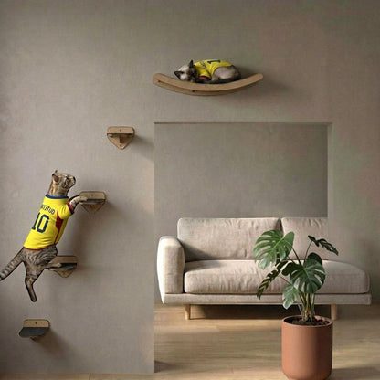 Gimnasio de pared Gatitud COMBO E con 4 peldaños y cama para gatos en madera MDF.