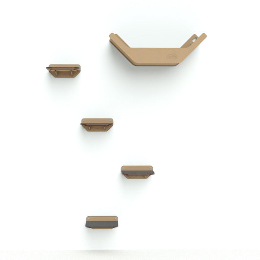 Gimnasio de pared Gatitud Store COMBO A con cuatro peldaños de madera MDF y una hamaca elevada para gatos.