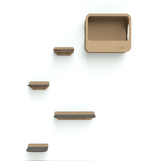Gimnasio de pared para gatos Gatitud Store con estantes modulares de madera MDF y cueva elevada para refugio felino