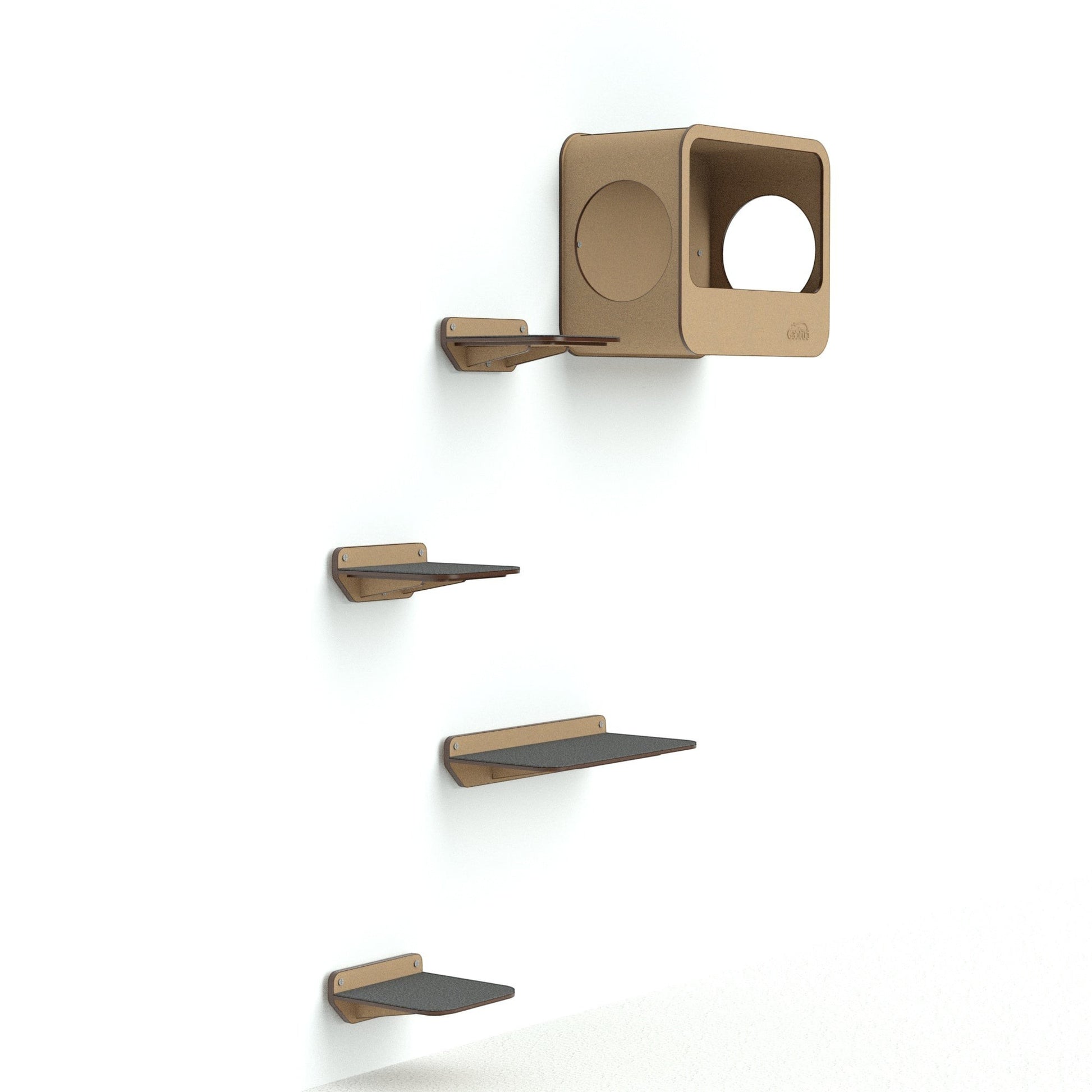 Gimnasio de pared Gatitud Store para gatos con cueva elevada y estantes de madera MDF en circuito vertical
