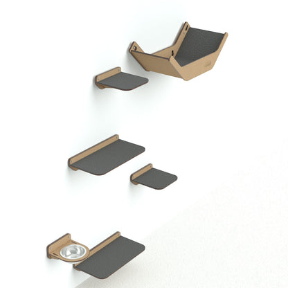 Gimnasio de pared Gatitud Store Combo B con peldaños, comedero y hamaca de madera MDF para gatos activos