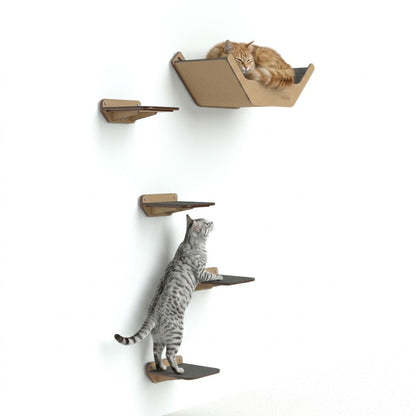 Gimnasio de pared Gatitud Store para gatos con peldaños de madera MDF y hamaca elevada para descanso y trepa