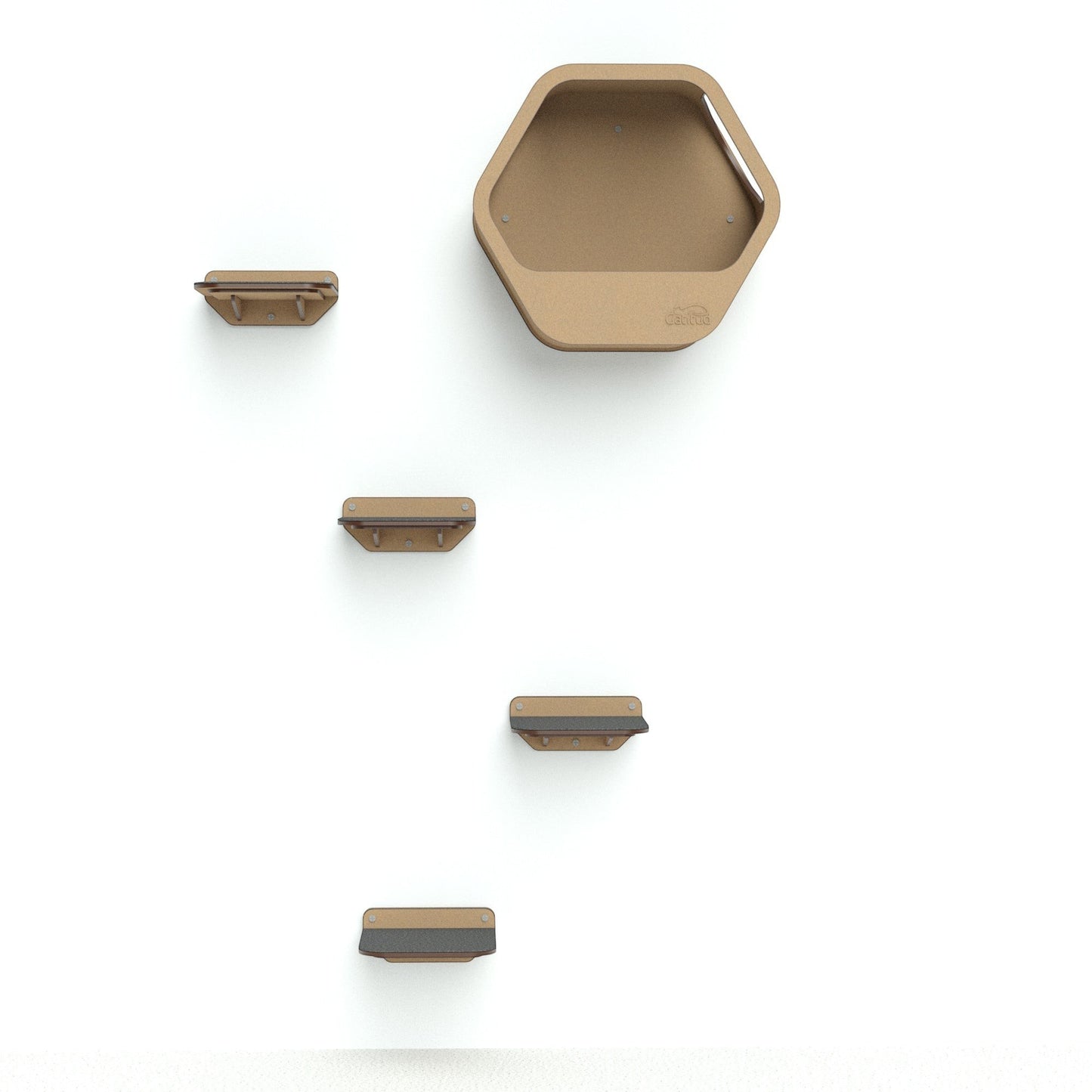 Gimnasio de pared Gatitud Store COMBO A con peldaños de madera MDF y cama hexagonal para gatos
