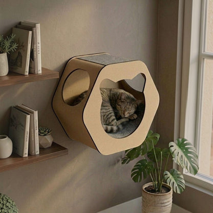 Cueva A Hexagonal para Gatos — Fijación a Pared Madera MDF — Fijación a pared | Gatitud Colombia