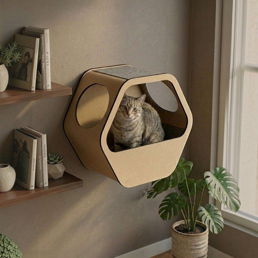 Cueva A Hexagonal para Gatos — Fijación a Pared Madera MDF — Mdf | Gatitud Colombia