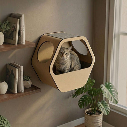 Cueva A Hexagonal para Gatos — Fijación a Pared Madera MDF — Mdf | Gatitud Colombia