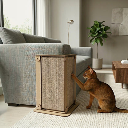 Rascador esquinero para gatos Gatitud Store de madera MDF con sisal natural, ideal para proteger muebles en el hogar.