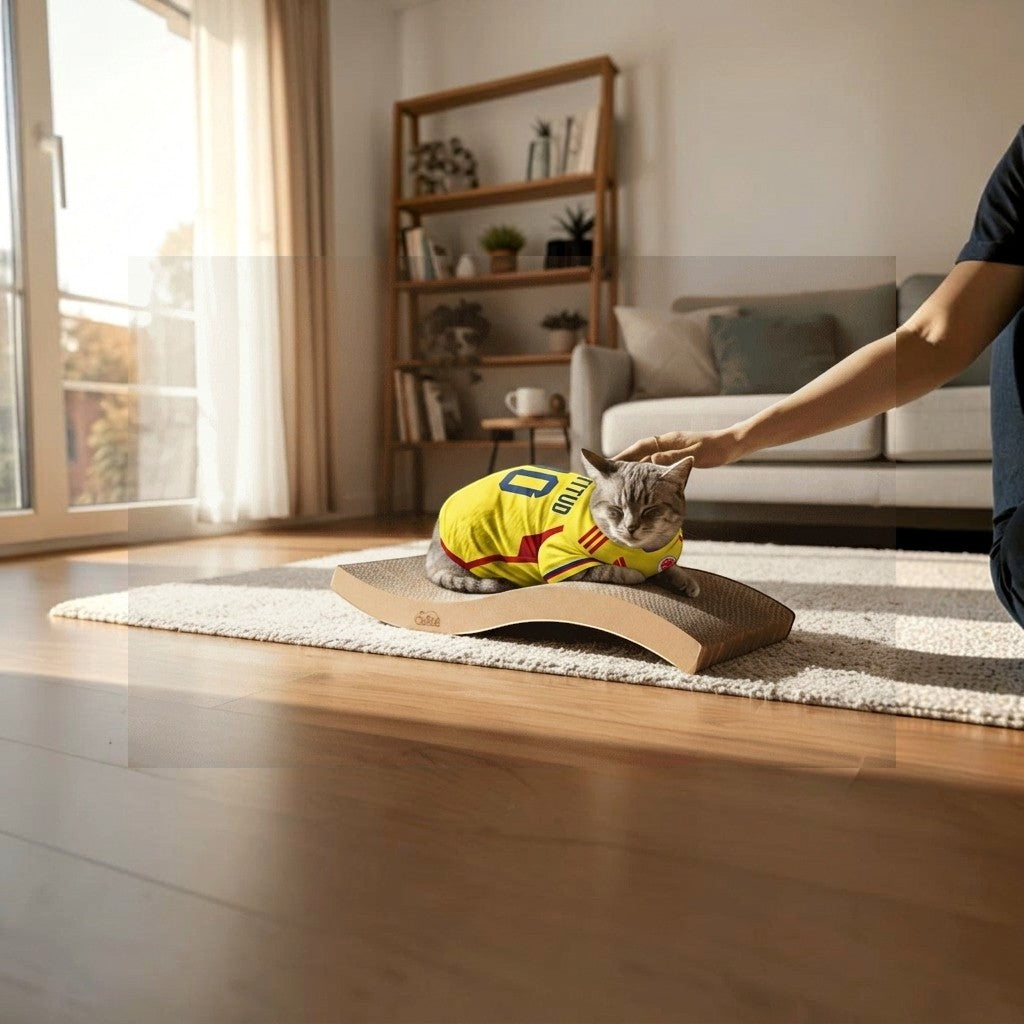 Gatitud Store Rascador OLA para gatos de cartón corrugado ergonómico, con forma de ola, ideal para rascar y descansar.