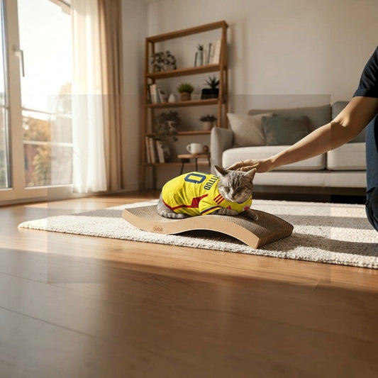 Gatitud Store Rascador OLA para gatos de cartón corrugado ergonómico, con forma de ola, ideal para rascar y descansar.