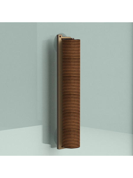 Gatitud Store wall-mounted vertical cat scratching post made of natural wood with a ribbed texture.