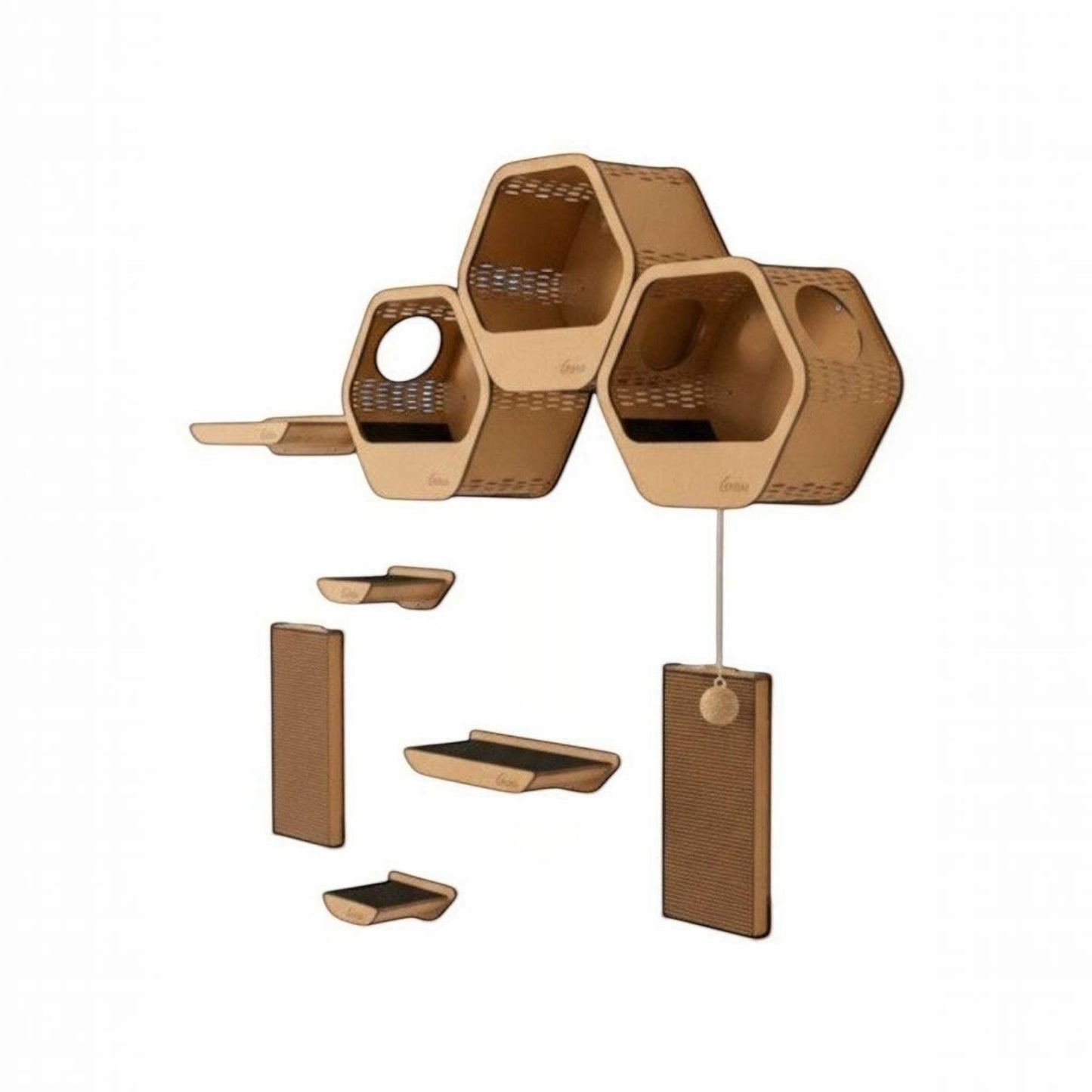 Gimnasio para Gatos de Pared COMBO C — Set Completo Madera MDF — Madera mdf | Gatitud Colombia